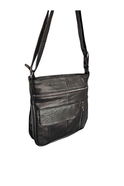 Erzeno Hakiki Lüks Deri Siyah Omuz Ve Postacı Çantası