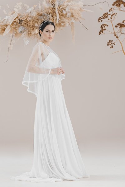 bride in love Kadın Inci Pelerinli Şifon Gelinlik