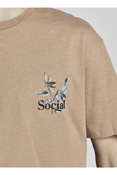 Jack & Jones 12205878_jorflows Tee Ss Crew Neck Bisiklet Yaka Relaxed εκτυπωμένο καφέ ανδρικό μπλουζάκι