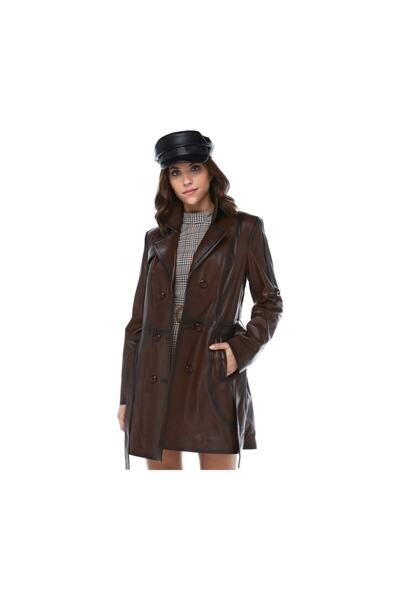 Dericlub Yb-060 Gerçek Deri Kadın Trençkot