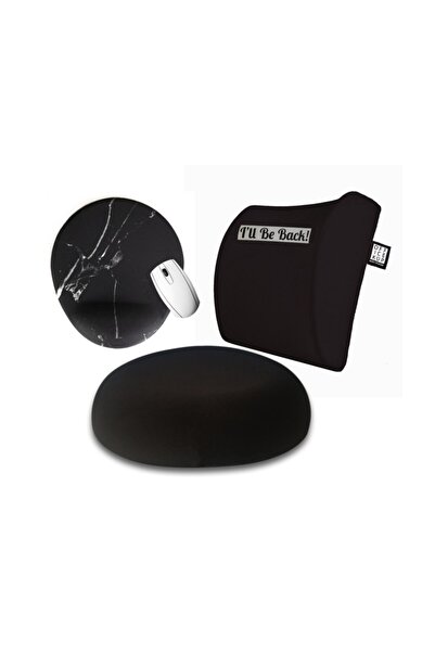 I'll Be Back Visco Bel Yastığı Visco Oturma Minderi Mouse Pad 3'lü Set Siyah