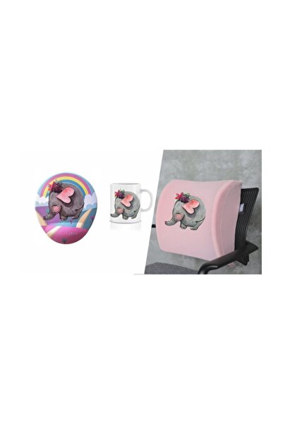 Officeküp An Elephant Bee Visco Bel Yastığı Mouse Pad Kupa 3'lü Set - Pembe