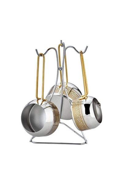SILA 4 Piece Coffee Pot Set with 840-g White Crest and Gold Decor - Steel