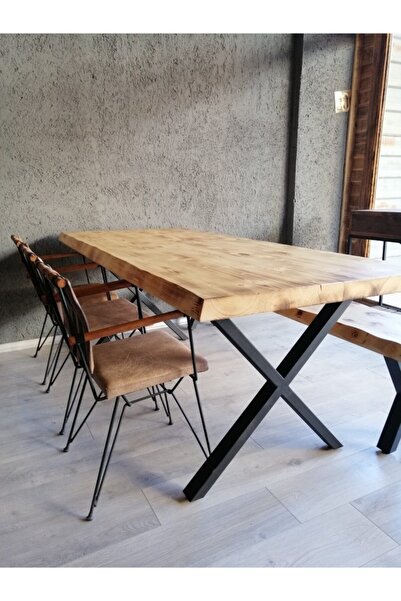 Genel Markalar Ahşap Kütük Yemek Masası Doğal Eskitme 120 X 60 Cm