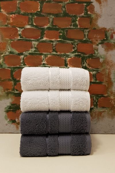 Özdilek Trendy 4-Piece Towel - Dark Gray White