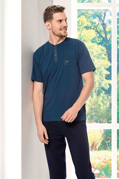 KLY Ανδρικό Σετ Πιτζάμες Navy Blue Cotton Lycra