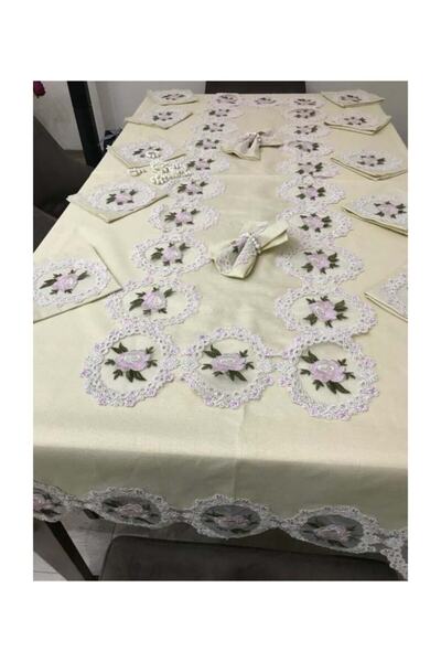 bursa çeyiz Gülizar 26 Parça Fransız Dantelli Linen Yemek Takımı