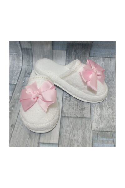 Azebu Pink Pearl Bow Maternity Slippers and Crown Set - No:37