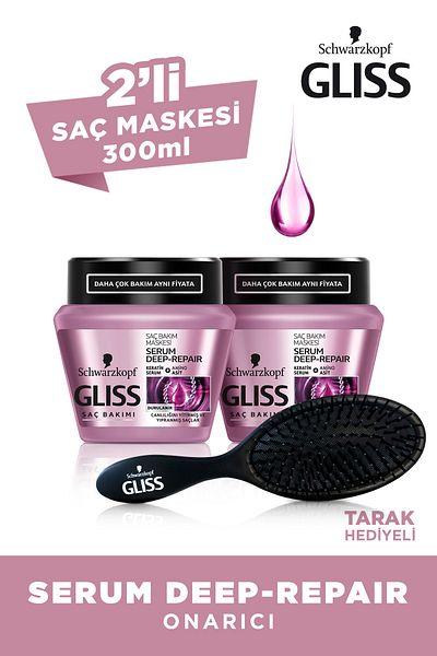 Gliss Serum Deep Repair Mask 300 ml X 2 Pieces + Hair Brush