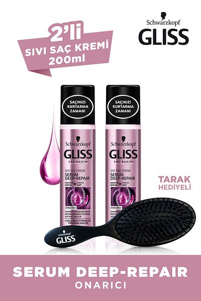 Gliss Serum Deep Repair Liquid Conditioner 200 ml X 2 Pieces + Hair Brush