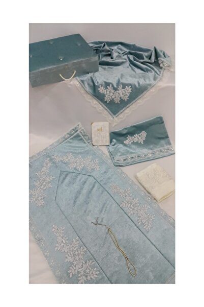 Lamazihome Çeyizlik Kadife Seccade Takımı Su Yeşili Bohça Seti 7 Parça