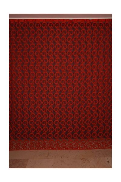 AKÇA TEKSTİL Vakko Model Red Color Rope Curtain Ready-made Buttons Sewn Rope Curtain 300*270 Cm