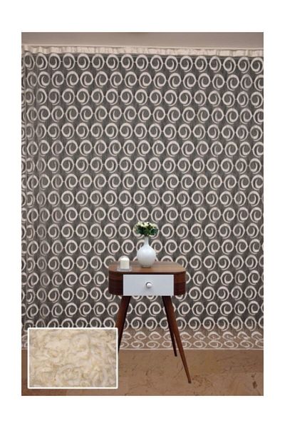 AKÇA TEKSTİL Vakko Model Cream Color Rope Curtain Ready-made Buttons Sewn Rope Curtain 300*270 Cm