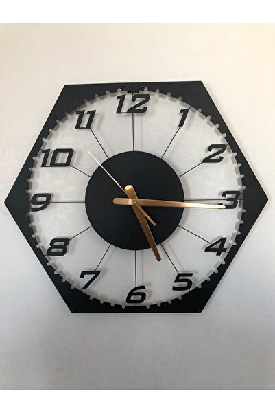 Metalium Concept ساعة حائط معدنية مزخرفة بأرقام تركية سداسية الشكل مقاس: 45x39 سم [1135-45x39]