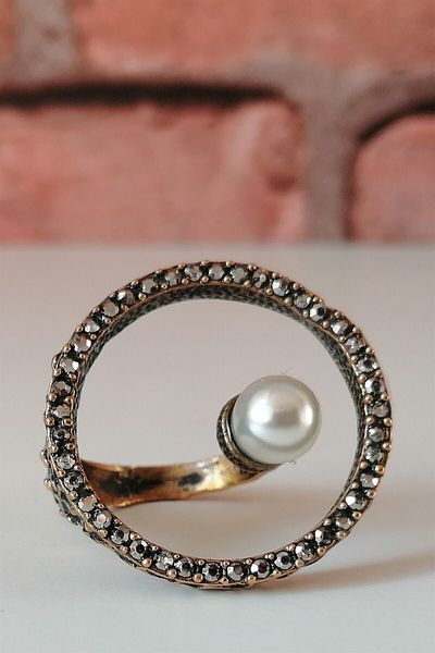 Esra Pamir Marcasite Ring with Stones and Pearls