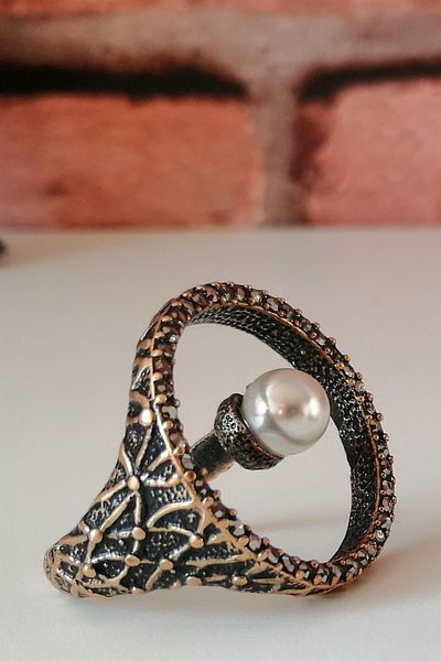 Esra Pamir Marcasite Ring with Stones and Pearls
