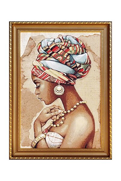 Niva Tekstil Goblen Dokuma Tablo Kumaşı-afrikalı Kadın,siyahi,etnik