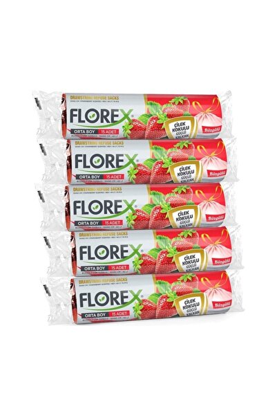 Florex Büzgülü Çilek Kokulu Orta Boy Çöp Poşeti 55x60 Cm 25 Rulo