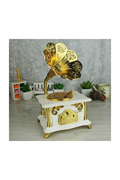 Akpınar Gramofon Müzik Kutusu Beyaz Renk Gramafon Müzik Kutusu Çekmeceli