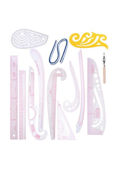 İşkur Makina Modelist Tailor Textile Curve Ruler Set Patchwork Cutting Transparent Ruler 13 Pieces