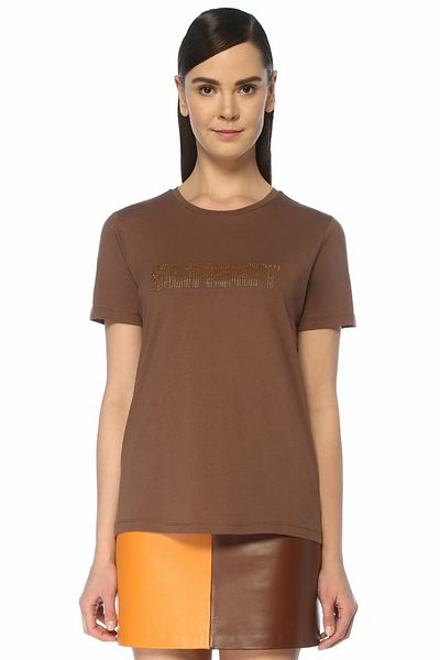 Beymen Club T-Shirt mit Stein-Print in Sonnenuntergangsbraun