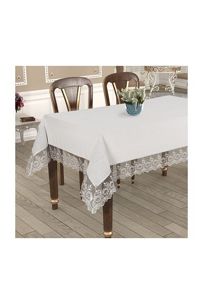 Selin Linen Linen Laced Tablecloth - Büşra - Cream Color