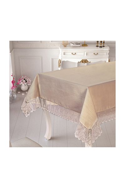 Selin Linen Linen Laced Tablecloth with Velvet Box - Albina - Cappucino Color