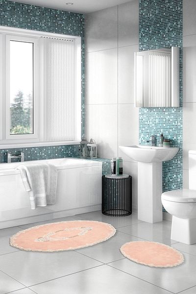 Alanur Home Set de baie oval cu aplicații din bumbac Zümra Lux Set de 2 pudră