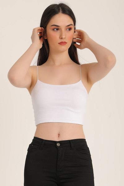 MD trend Women's White Thin Rope Strap Cotton Bustier Mdt5161