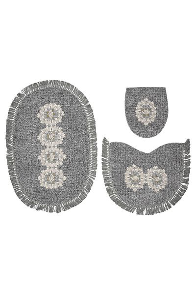 Alanur Home Queen Oval Brodat 3 Piese Antracit