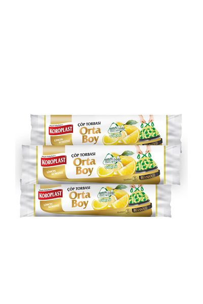 Sarcina Koroplast Extra Strong Medium Size Lemon Scented Drawstring Garbage Bag 55x60cm - 15 Pieces X 3 pcs