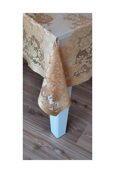 WENESSİ Față de masă tricotată cu model trandafiri 160x160 (galben)