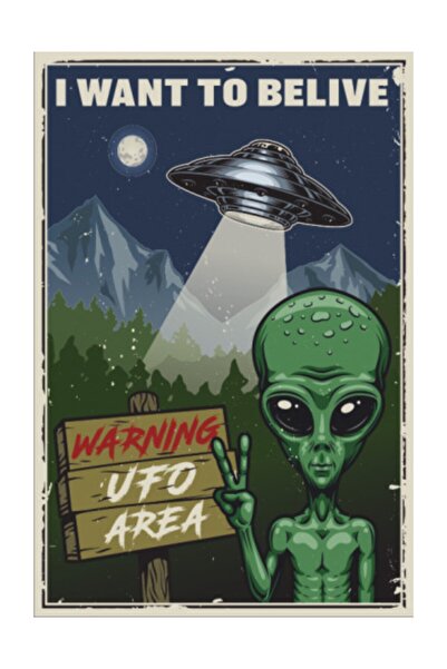 Hayat Poster Ρετρό Vintage Προσοχή Alien Ξύλινη αφίσα