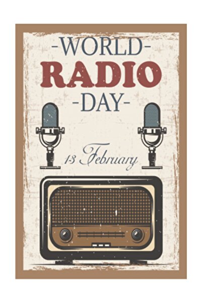 Hayat Poster Ρετρό Vintage Παγκόσμια Ημέρα Ραδιοφώνου Ξύλινη αφίσα