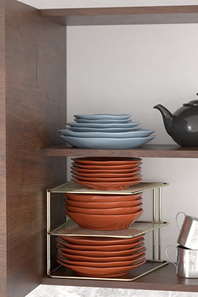 Teknotel Organizator pentru dulap Raft pentru bucatarie Metal Galben Auriu Kb091