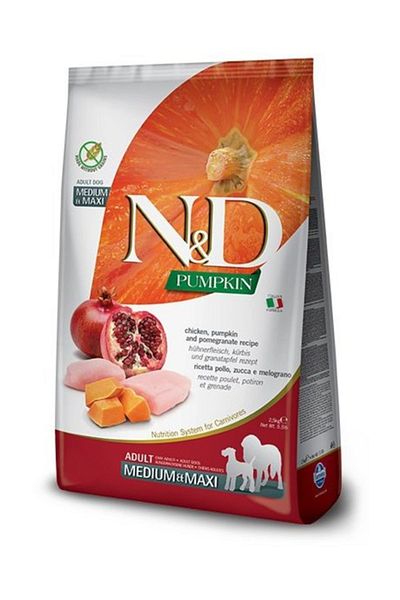 N&D 2.5 Kg Medium Large Breed Adult Dog Food - Grain-free Pumpkin Chicken Pomegranate