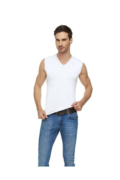 Tutku Elit Ανδρικό εσώρουχο 6 τεμαχίων Lycra (εύκαμπτο) με λαιμόκοψη V με μηδενικό μανίκι αθλητικό εσώρουχο (λευκό)