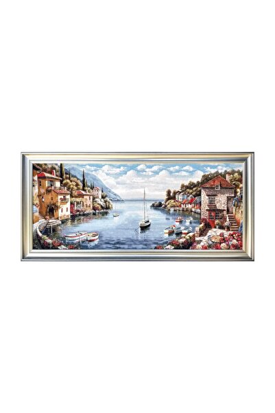 Niva Υφαντό Ύφασμα Ταπετσαρίας - Θάλασσα και Σπίτια