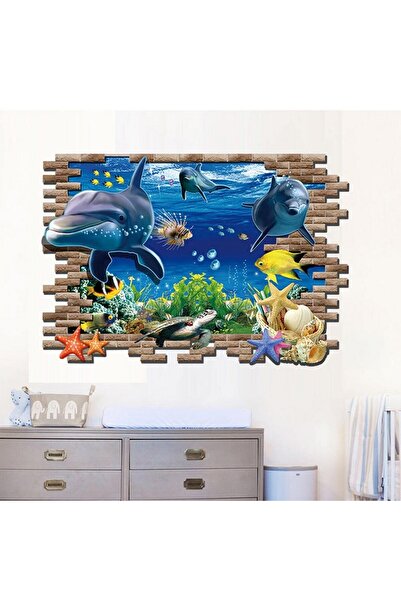 CRYSTAL KIDS 3 Boyutlu Deniz Ve Yunuslar Çocuk Odası Ev Salon Xl Duvar Dekora...