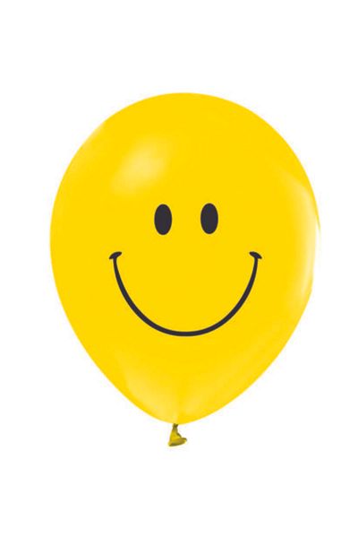 BalonEvi Yellow Smiling Face Printed Balloon - 12 Inch, 30 Pieces