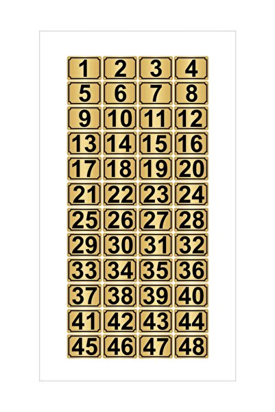 Özarslan Dizayn Număr dulap de masă cu ușă metalică dreptunghiulară de culoare aurie 7 cm 10 cm 48 buc