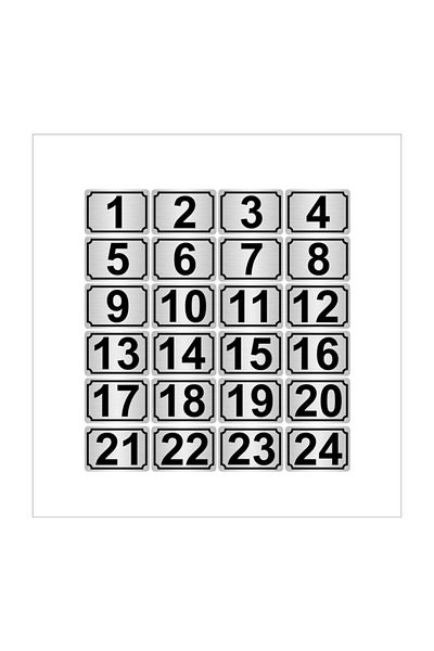 Özarslan Dizayn Ușă metalică Număr dulap de masă 15cmx20cm 24 bucăți dreptunghiulare (1…24) metal de culoare argintie