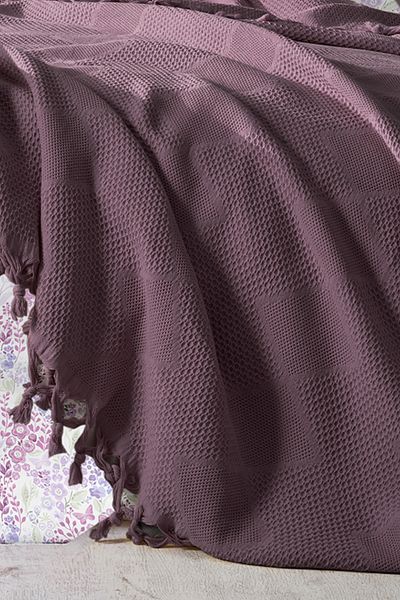 Şaheser Mona Fringed 100% Cotton Pique Set Plum