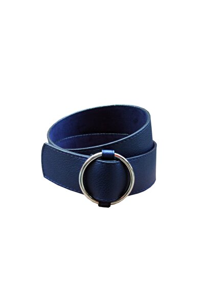 Kemer Dünyası حزام عريض باللون الأزرق الداكن للنساء بإبزيم حلقي