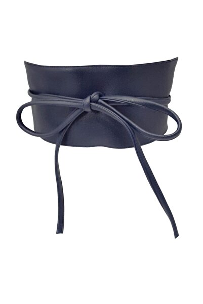 Kemer Dünyası حزام نسائي عريض من الدانتيل باللون الأزرق الداكن