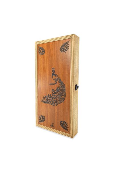 Simya Oyun Aletleri Alchemy Figure Peacock Walnut Veneer Backgammon
