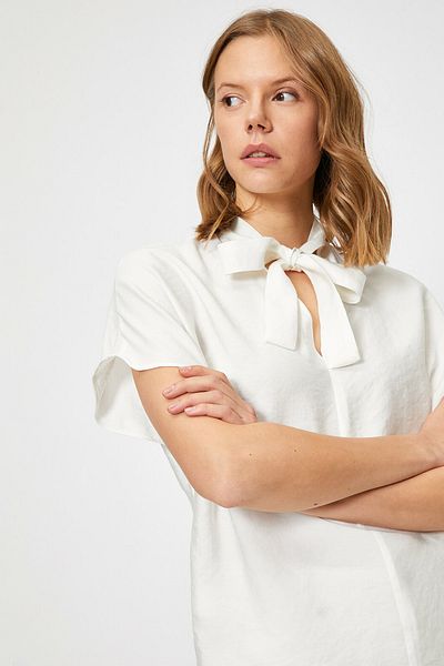 Koton Women's Ecru Scarf Collar Blouse