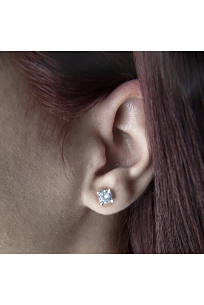 Jewelry For Light Jewerly For Light, Pırlanta Montür 925 Ayar Gümüş Tektaş Küpe - 4.00 Ct (8mm),diamond Kesim, Döküm .