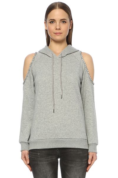 Que Grau meliert Sweatshirt mit Kapuze für Damen2014757
