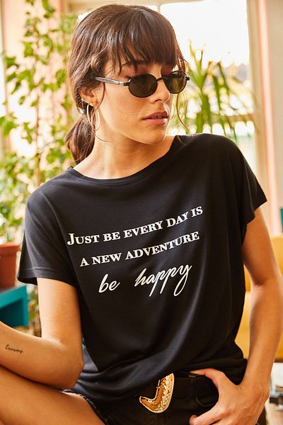 Olalook Tricou negru casual de damă TSH-19000351